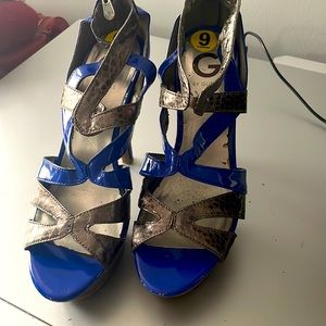 Blue & Silver Patten Leather Guess Shoes